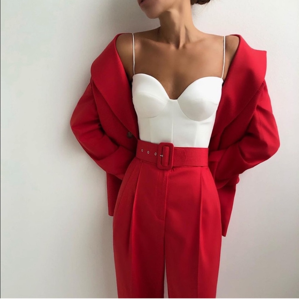 NWT ZARA High Waisted Belted Pants Coral S